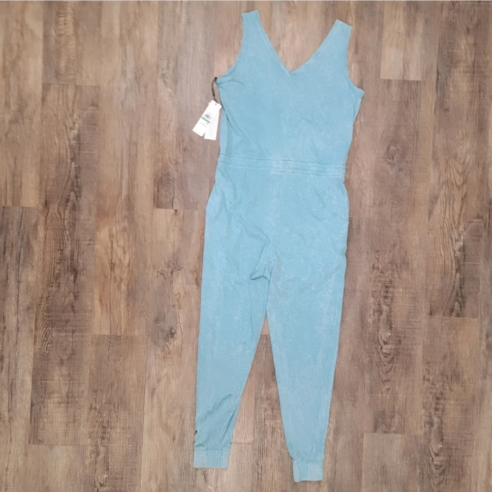 Calvin Klein Athletic Jumpsuit Romper Sleeveless Drawstring Waist Aqua NWT Large